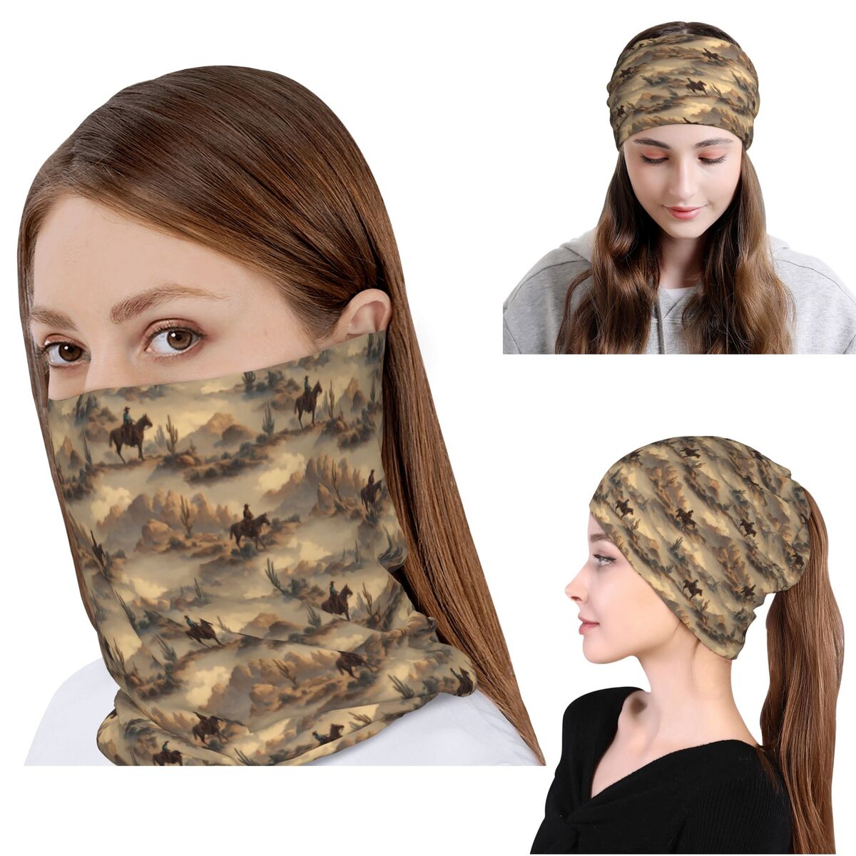 Knit Beanie Hat Warm - Cowboy In Desert Western Landscape Pattern